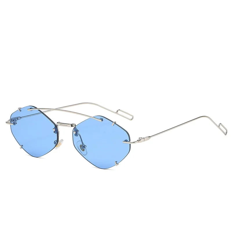 Rimless Diamond Sunglasses Square  Retro Eyewear UV400 Shades