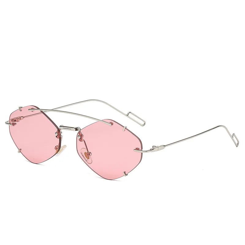 Rimless Diamond Sunglasses Square  Retro Eyewear UV400 Shades