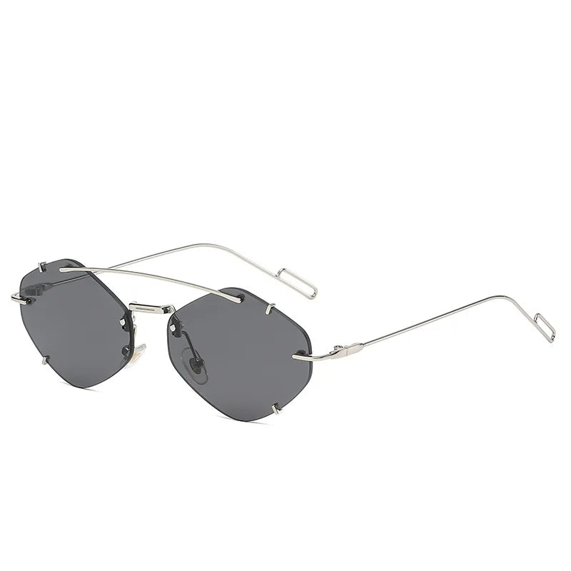 Rimless Diamond Sunglasses Square  Retro Eyewear UV400 Shades