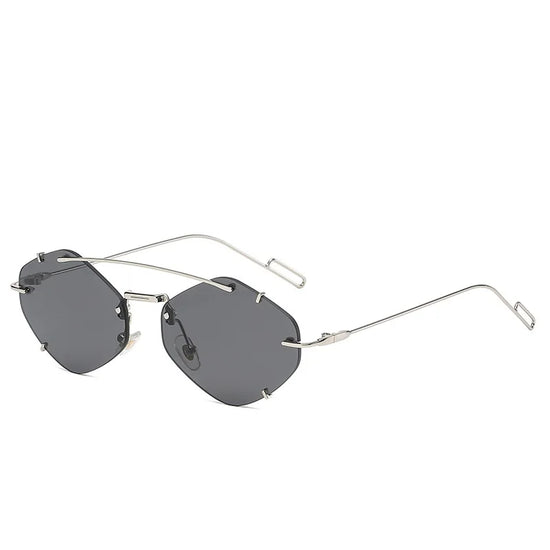 Rimless Diamond Sunglasses Square  Retro Eyewear UV400 Shades