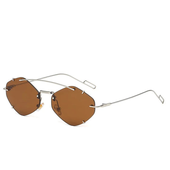 Rimless Diamond Sunglasses Square  Retro Eyewear UV400 Shades