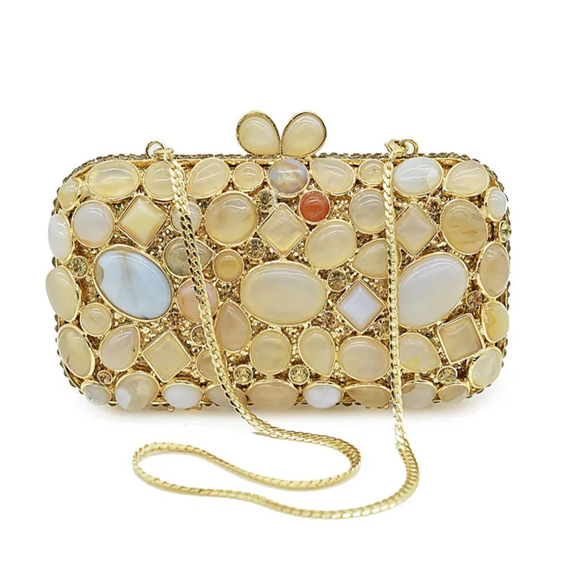 Evening Bags and Clutches for Women Turquoise Synthetic Agate Stone Bags Party Rhinestone Handbags