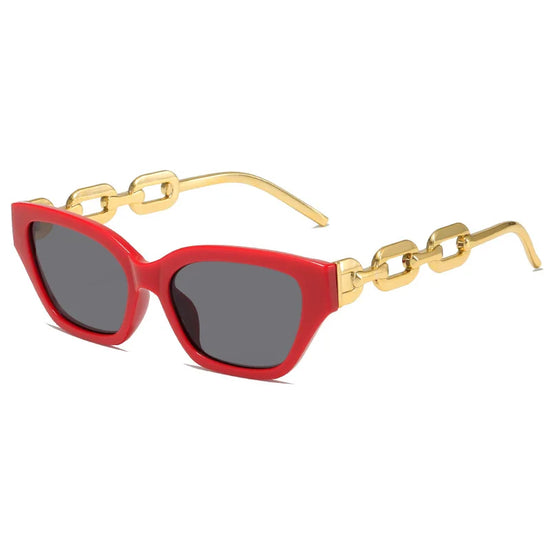 Small Metal Chain Sunglasses Thick Frame Retro Cat Eye Elegant Glasses Stamping Tudor Gold