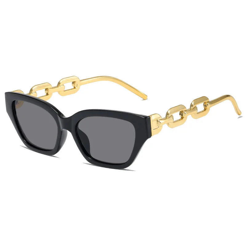 Small Metal Chain Sunglasses Thick Frame Retro Cat Eye Elegant Glasses Stamping Tudor Gold