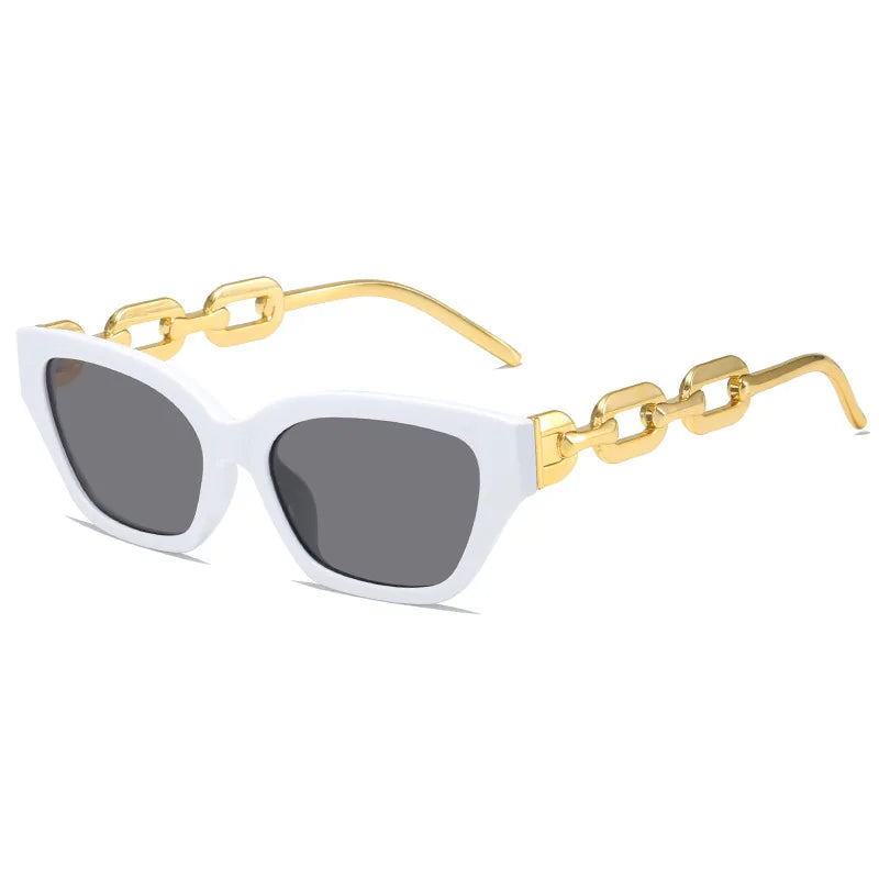 Small Metal Chain Sunglasses Thick Frame Retro Cat Eye Elegant Glasses Stamping Tudor Gold