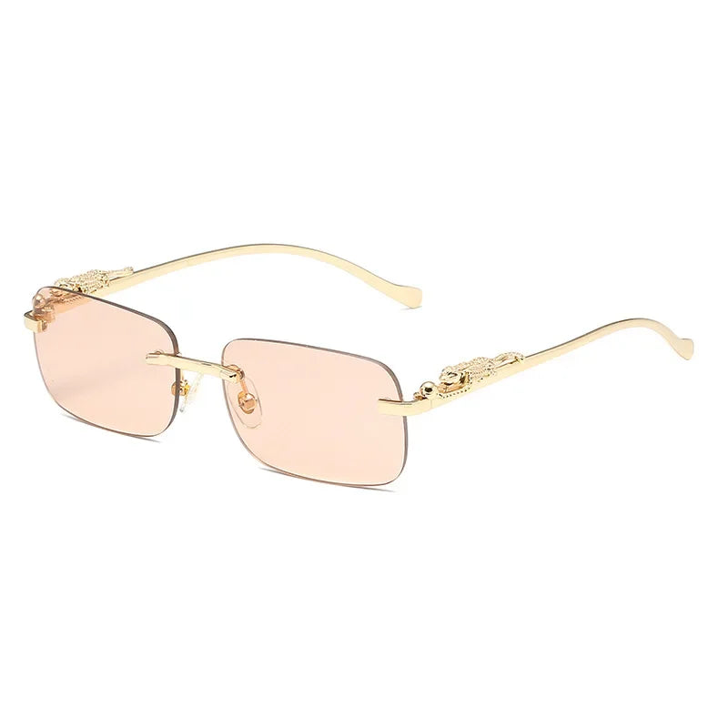 Leopard Vintage Rimless Square Sunglasses Frameless Shades UV400