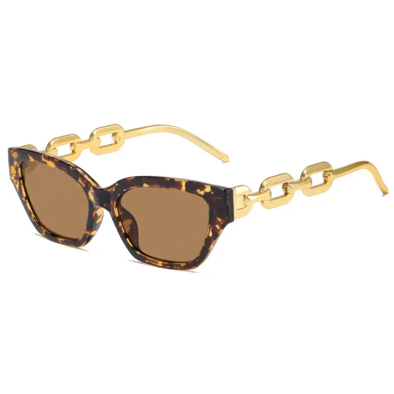 Small Metal Chain Sunglasses Thick Frame Retro Cat Eye Elegant Glasses Stamping Tudor Gold