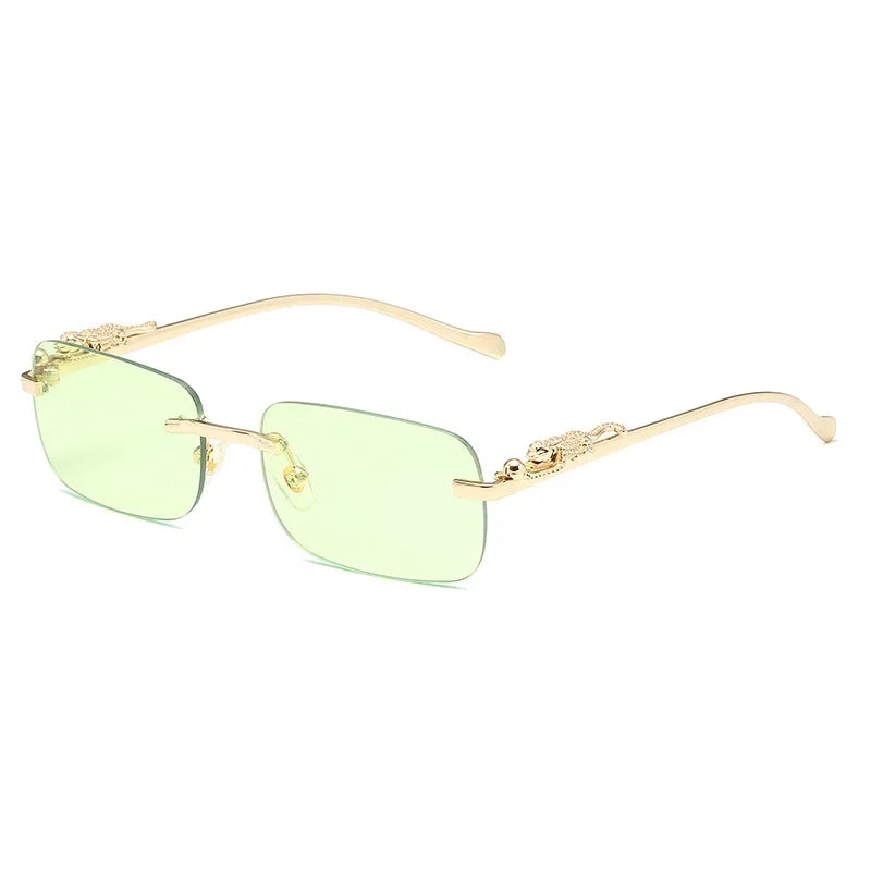 Leopard Vintage Rimless Square Sunglasses Frameless Shades UV400