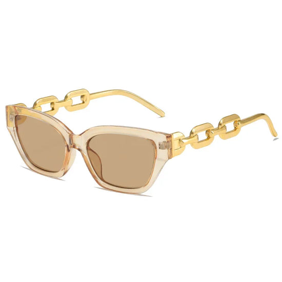 Small Metal Chain Sunglasses Thick Frame Retro Cat Eye Elegant Glasses Stamping Tudor Gold