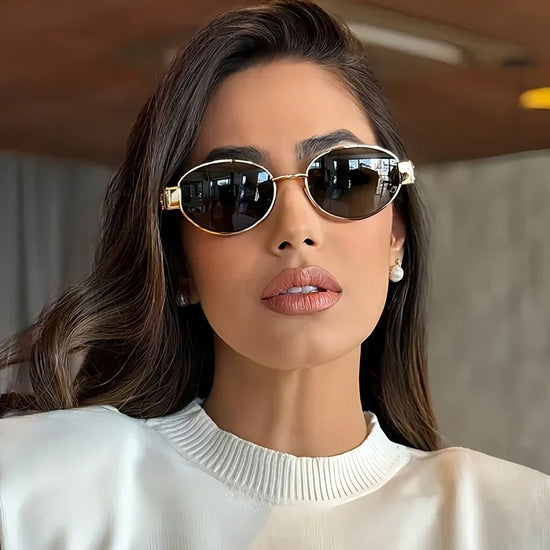 Oval Sunglasses for Women Trendy Metal Frame Shades UV400