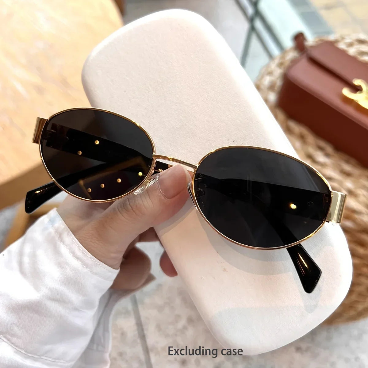 Oval Sunglasses for Women Trendy Metal Frame Shades UV400