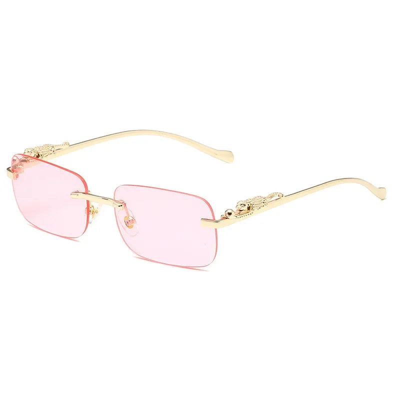 Leopard Vintage Rimless Square Sunglasses Frameless Shades UV400