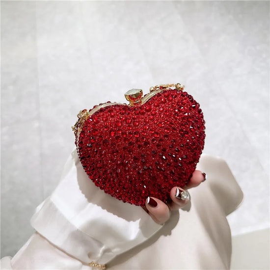 Crystal Clutch Purse Stones Evening Wedding Party Shoulder Bag Luxury Diamond Inlay Heart Shape Handle Rhinestone Mini Handbags