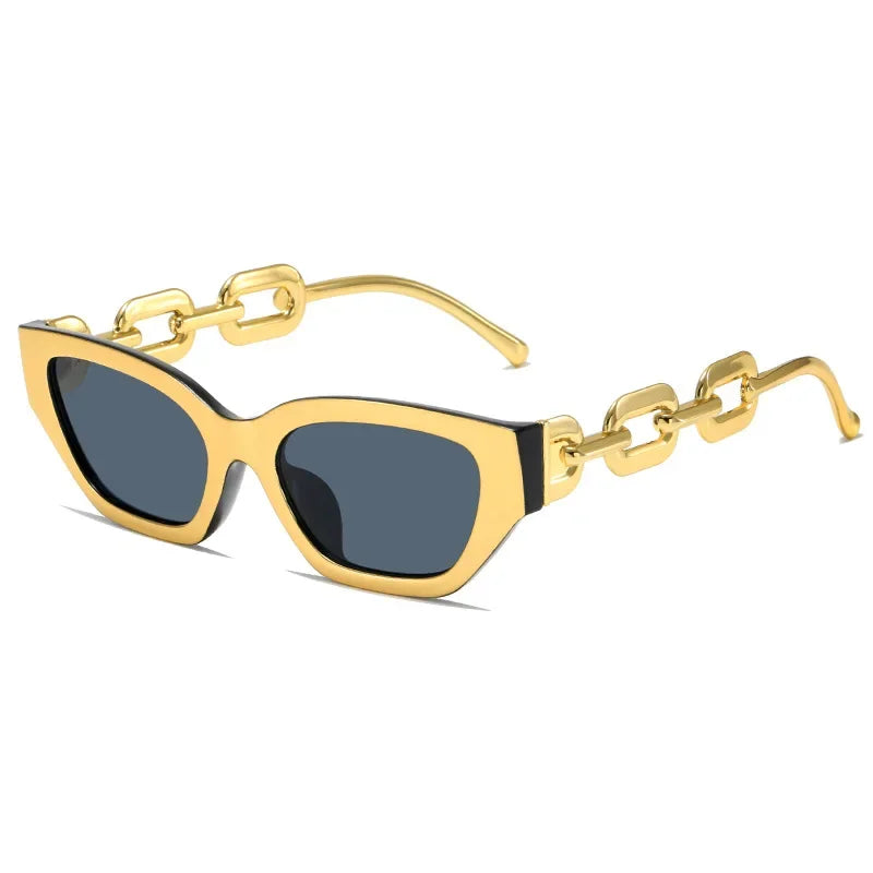 Small Metal Chain Sunglasses Thick Frame Retro Cat Eye Elegant Glasses Stamping Tudor Gold