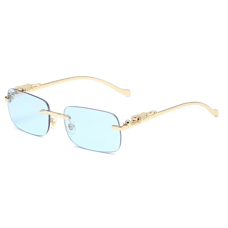 Leopard Vintage Rimless Square Sunglasses Frameless Shades UV400