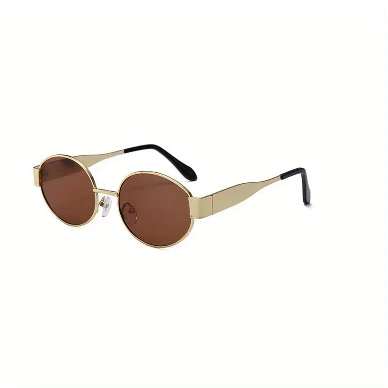 Oval Sunglasses for Women Trendy Metal Frame Shades UV400