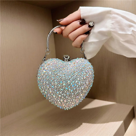 Crystal Clutch Purse Stones Evening Wedding Party Shoulder Bag Luxury Diamond Inlay Heart Shape Handle Rhinestone Mini Handbags