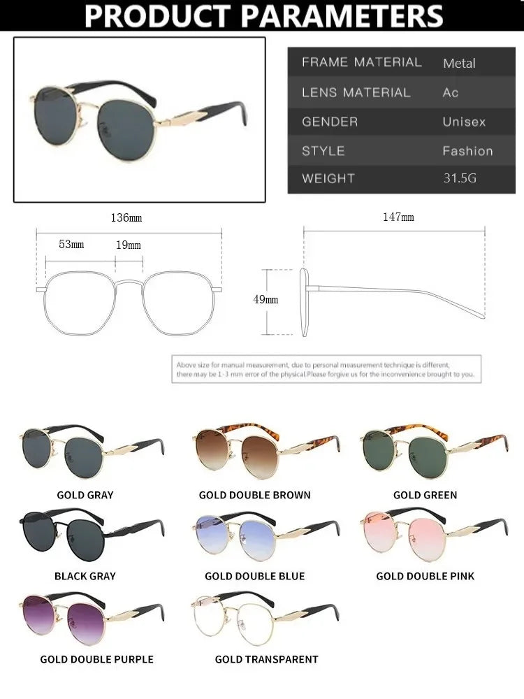 Vintage Round Metal Sunglasses Women New Fashion Retro Sun Glasses Female Brand Designer Ins Trendy Eyewear Male UV400