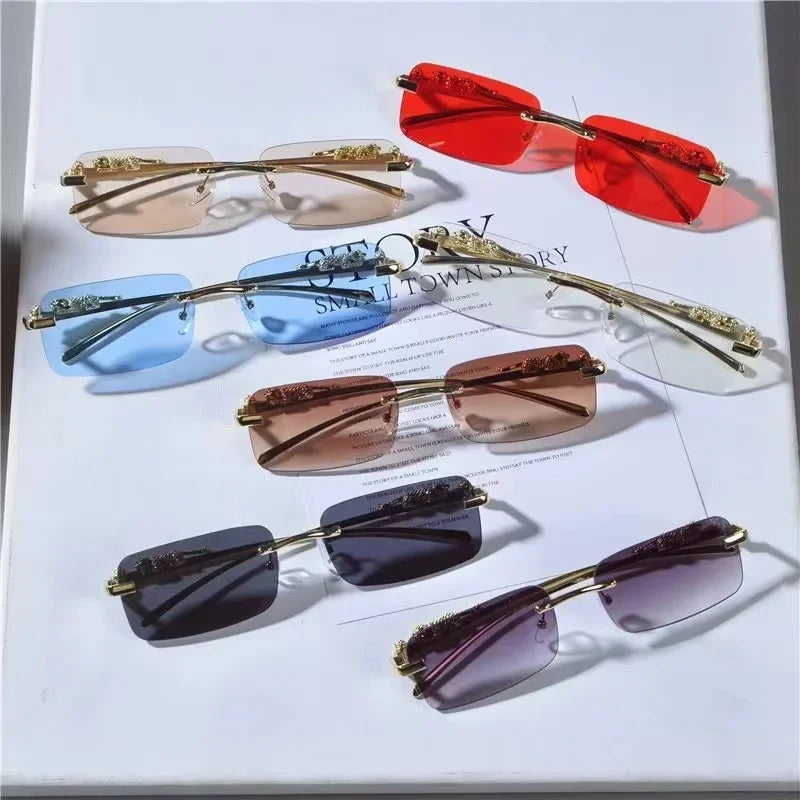 Leopard Vintage Rimless Square Sunglasses Frameless Shades UV400