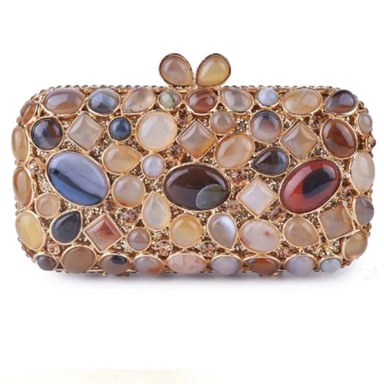 Evening Bags and Clutches for Women Turquoise Synthetic Agate Stone Bags Party Rhinestone Handbags