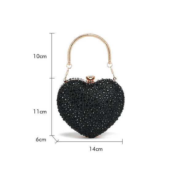 Crystal Clutch Purse Stones Evening Wedding Party Shoulder Bag Luxury Diamond Inlay Heart Shape Handle Rhinestone Mini Handbags