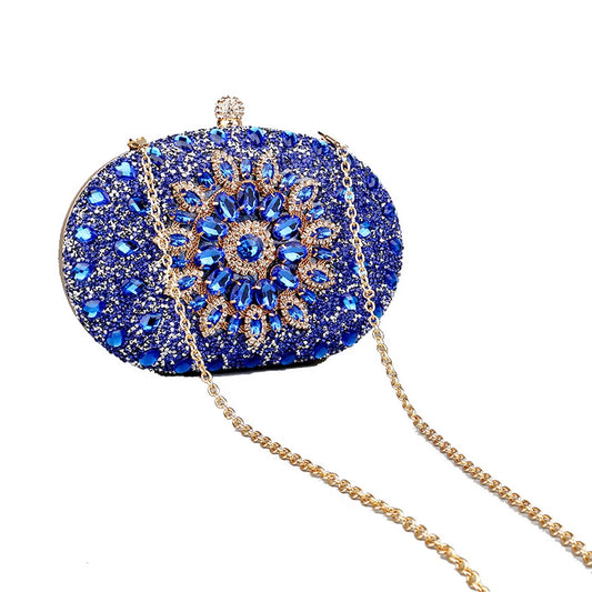 Women Flower Rhinestones Evening Bags Metal Prom Clutch Diamonds Clutch With Chain Shoulder Handbags Wedding